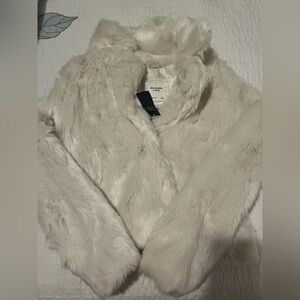 Abercrombie & Fitch Cream Faux Fur Jacket